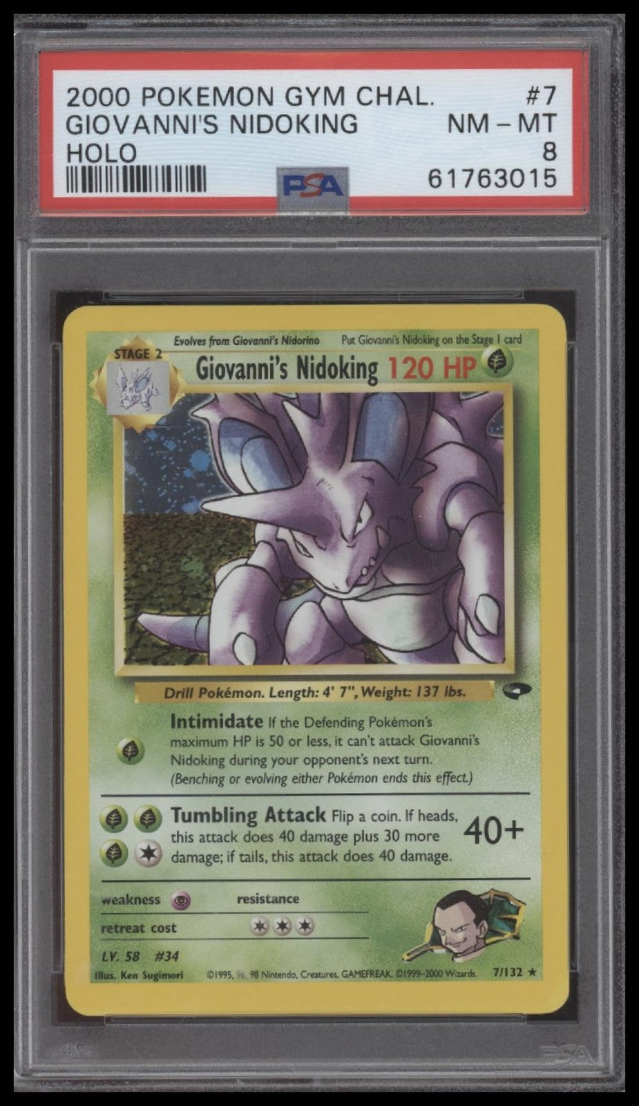Giovanni'S Nidoking 2000 Pokemon Gym Challenge #7 Holo PSA 8