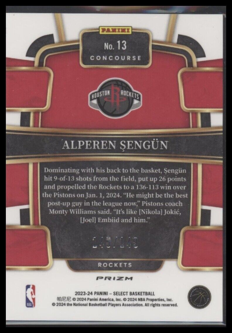 2023-24 Panini Select #13 Alperen Sengun White Prizms #/149