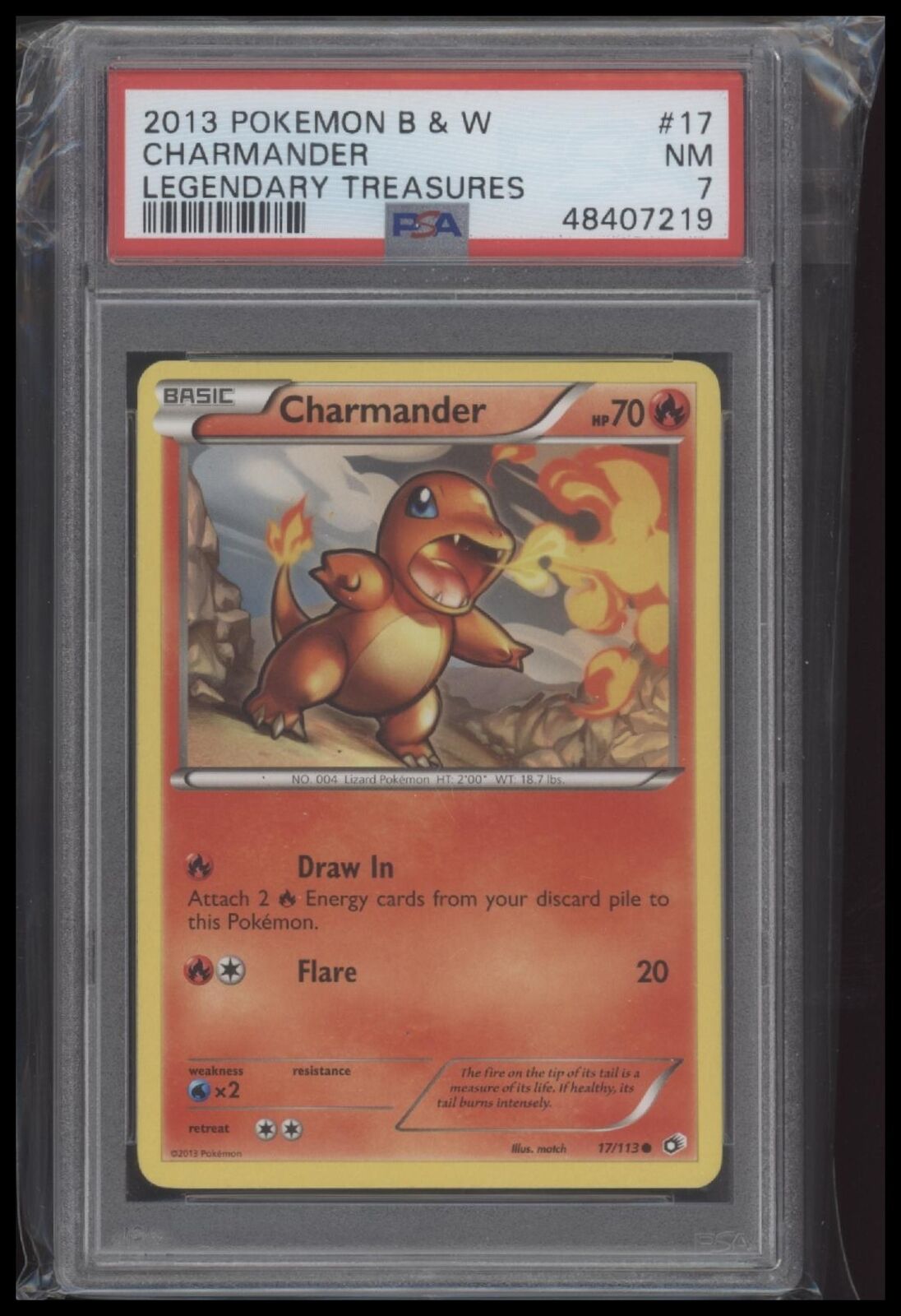 2013 Pokemon Black & White #17 Charmander Legendary Treasures PSA 7