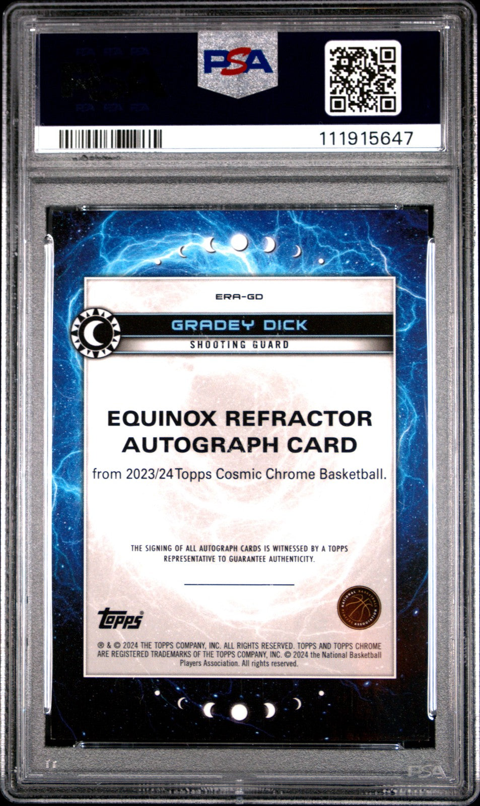 Gradey Dick 2023 Topps Cosmic Chrome Equinox Auto Equinox Refractor Auto PSA 8