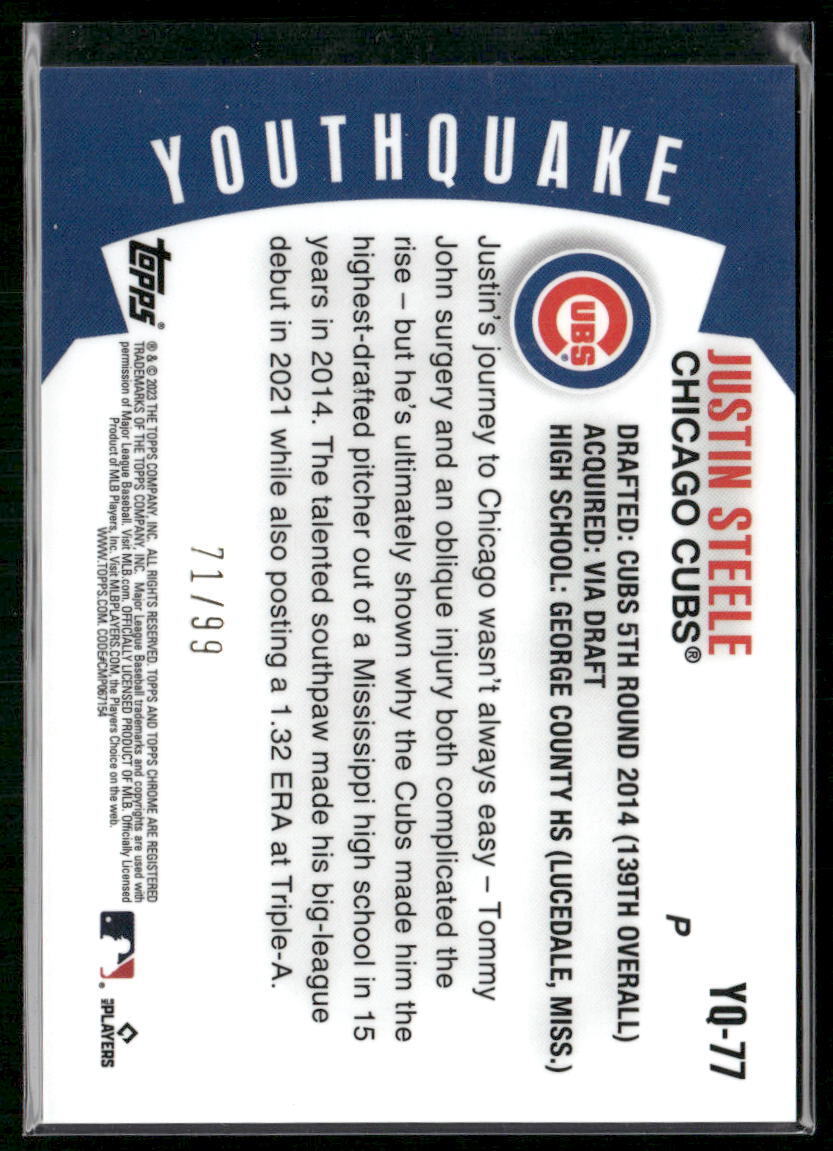 2023 Topps Chrome Update #YQ-77 Justin Steele Youthquake Green Refractor #/99