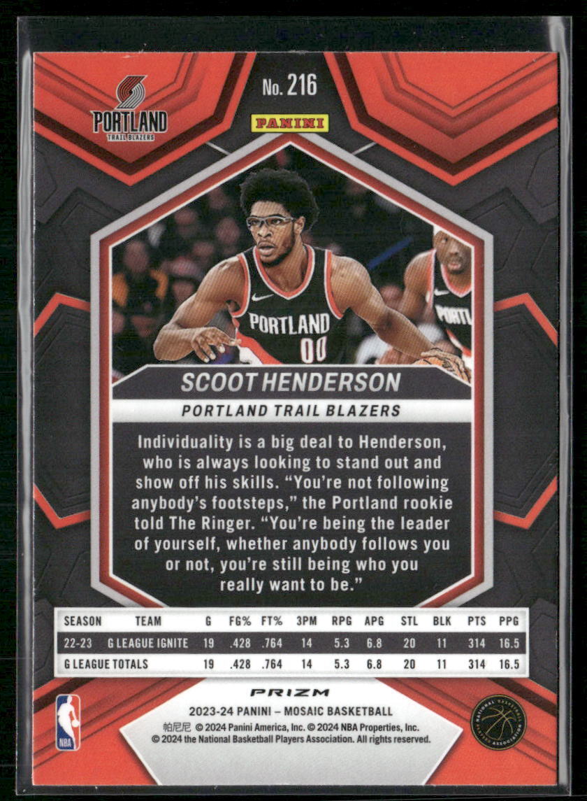 2023-24 Panini Mosaic #216 Scoot Henderson Mosaic