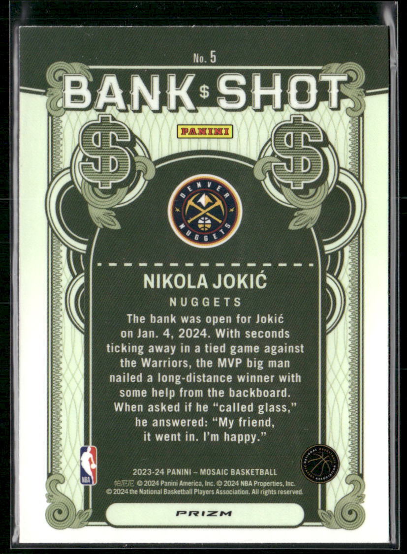 2023-24 Panini Mosaic #5 Nikola Jokic Bank Shot Mosaic Prizm