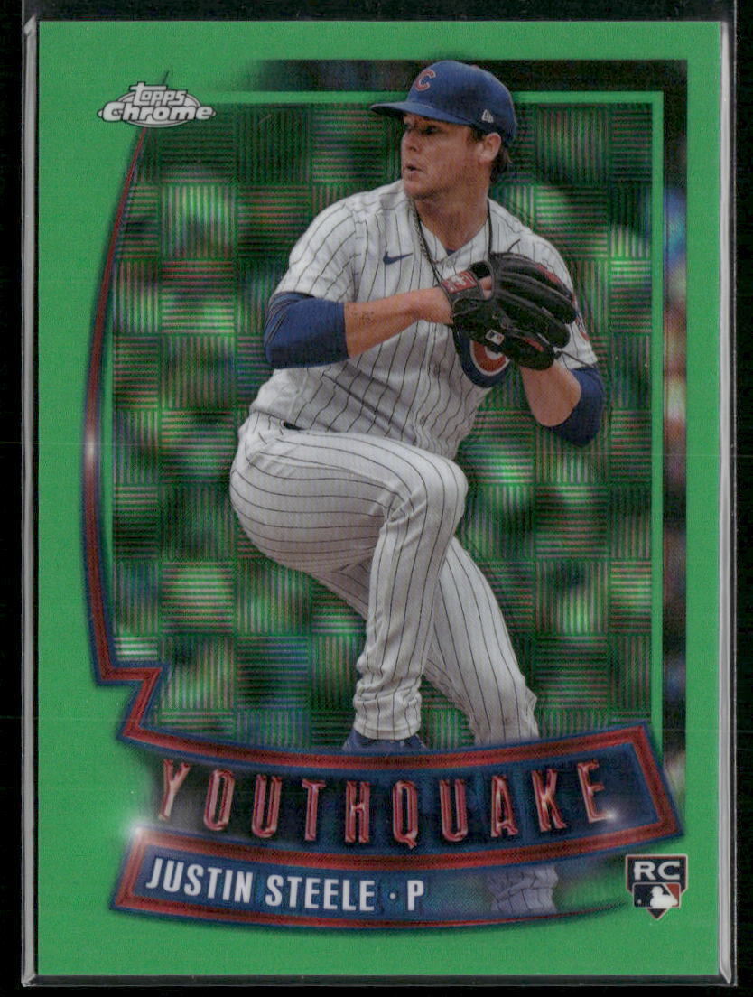 2023 Topps Chrome Update #YQ-77 Justin Steele Youthquake Green Refractor #/99