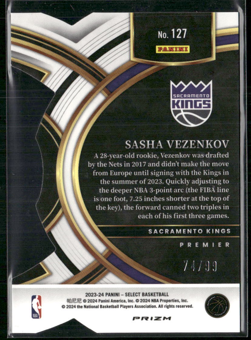 2023-24 Panini Select #127 Sasha Vezenkov Purple Prizms Die Cut #/99