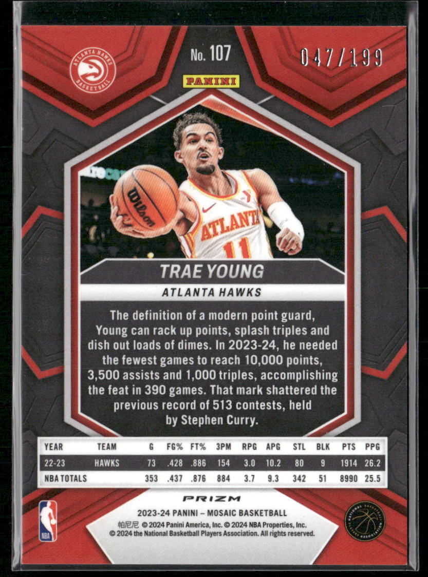 2023-24 Panini Mosaic #107 Trae Young Blue #/199