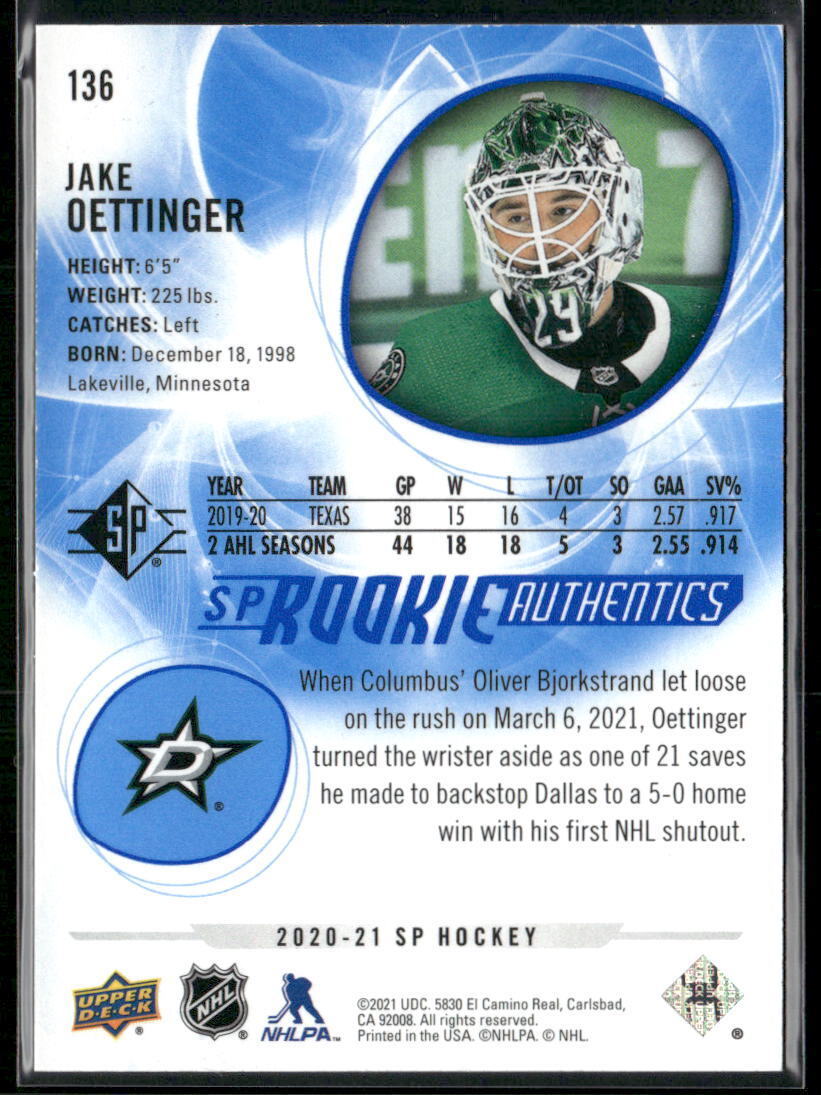 2020-21 SP #136 Jake Oettinger Blue