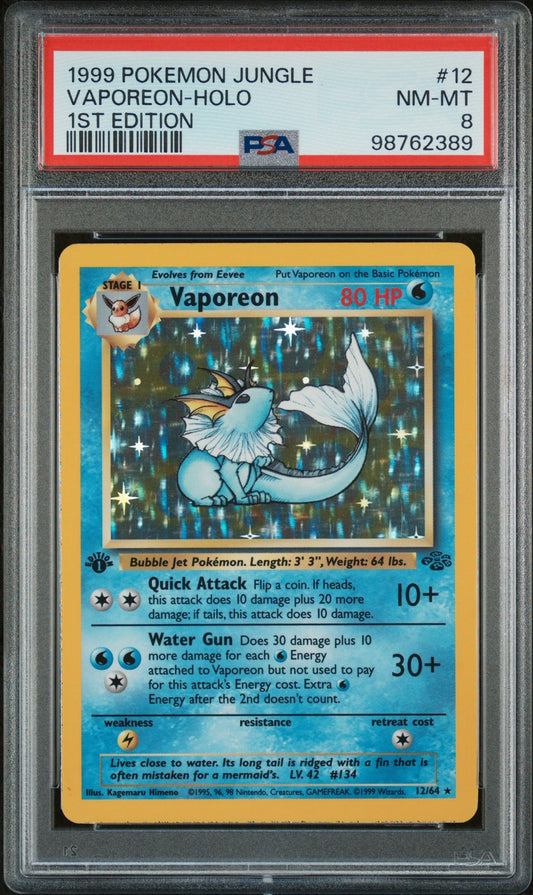 Vaporeon-Holo 1999 Pokemon Jungle #12 1st Edition PSA 8