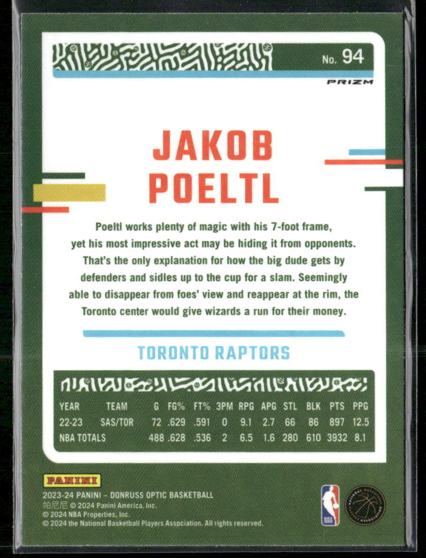 2023-24 Donruss Optic #94 Jakob Poeltl Choice Red and Green