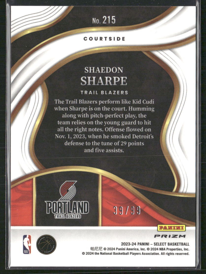 2023-24 Panini Select #215 Shaedon Sharpe Pink Cracked Ice Prizms #/99