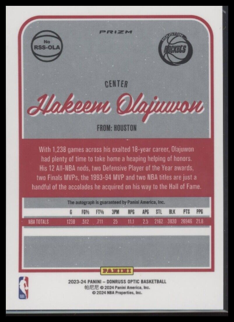 2023-24 Donruss Optic #RSS-OLA Hakeem Olajuwon Retro Series Signatures Choice