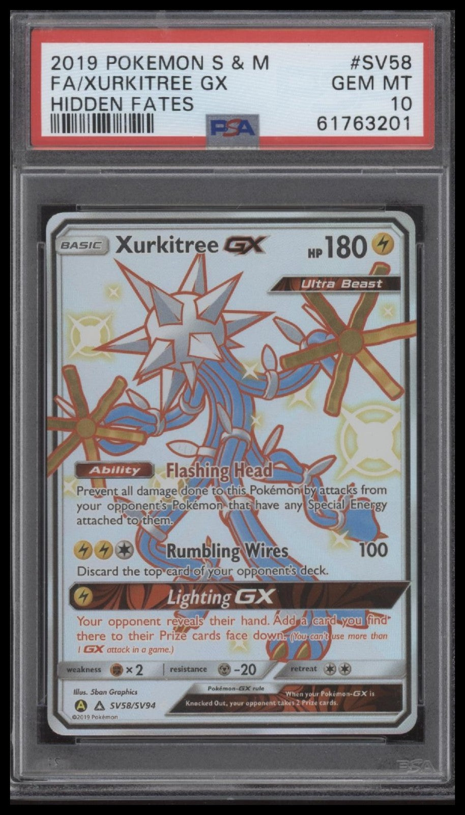 Fa/Xurkitree Gx 2019 Pokemon Sun & Moon Hidden Fates #SV58 Hidden Fates PSA 10