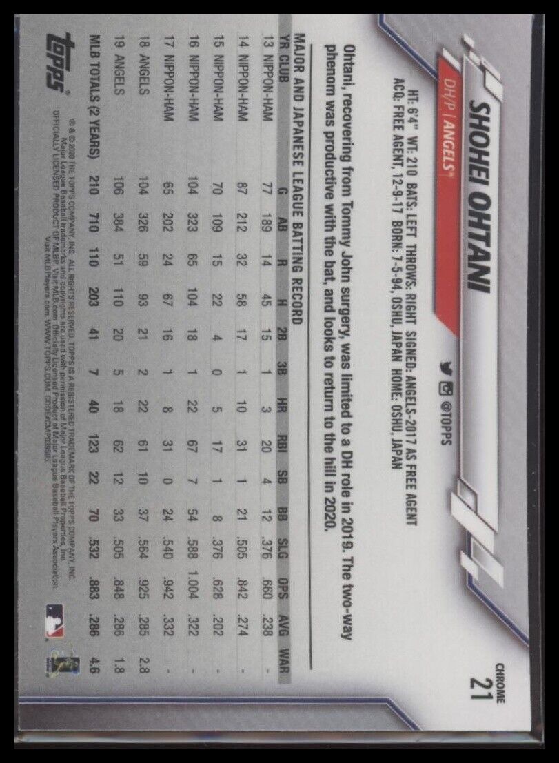 2020 Topps Chrome #21 Shohei Ohtani