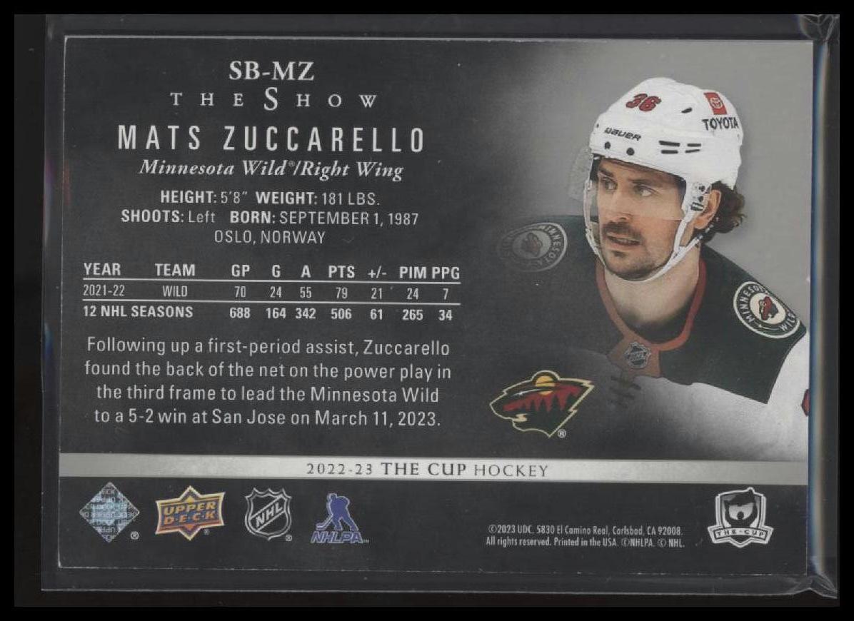 2022-23 Upper Deck The Cup #SB-MZ Mats Zuccarello The Show Black #/99