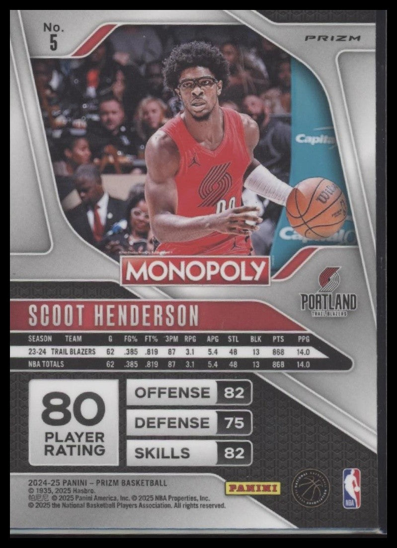 Scoot Henderson 2024-25 Panini Prizm Monopoly #5 Red Prizms