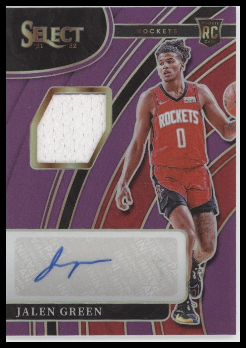 Jalen Green 2021-22 Panini Select #RJ-JGR Rookie Jersey Auto Purple Prizms #/99
