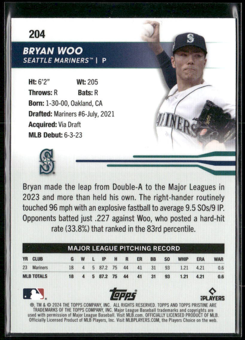 2024 Topps Pristine #204 Bryan Woo Green Refractors #/150