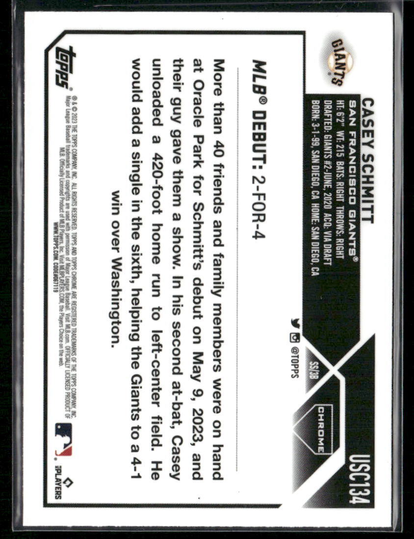 2023 Topps Chrome Update #USC134 Casey Schmitt Negative