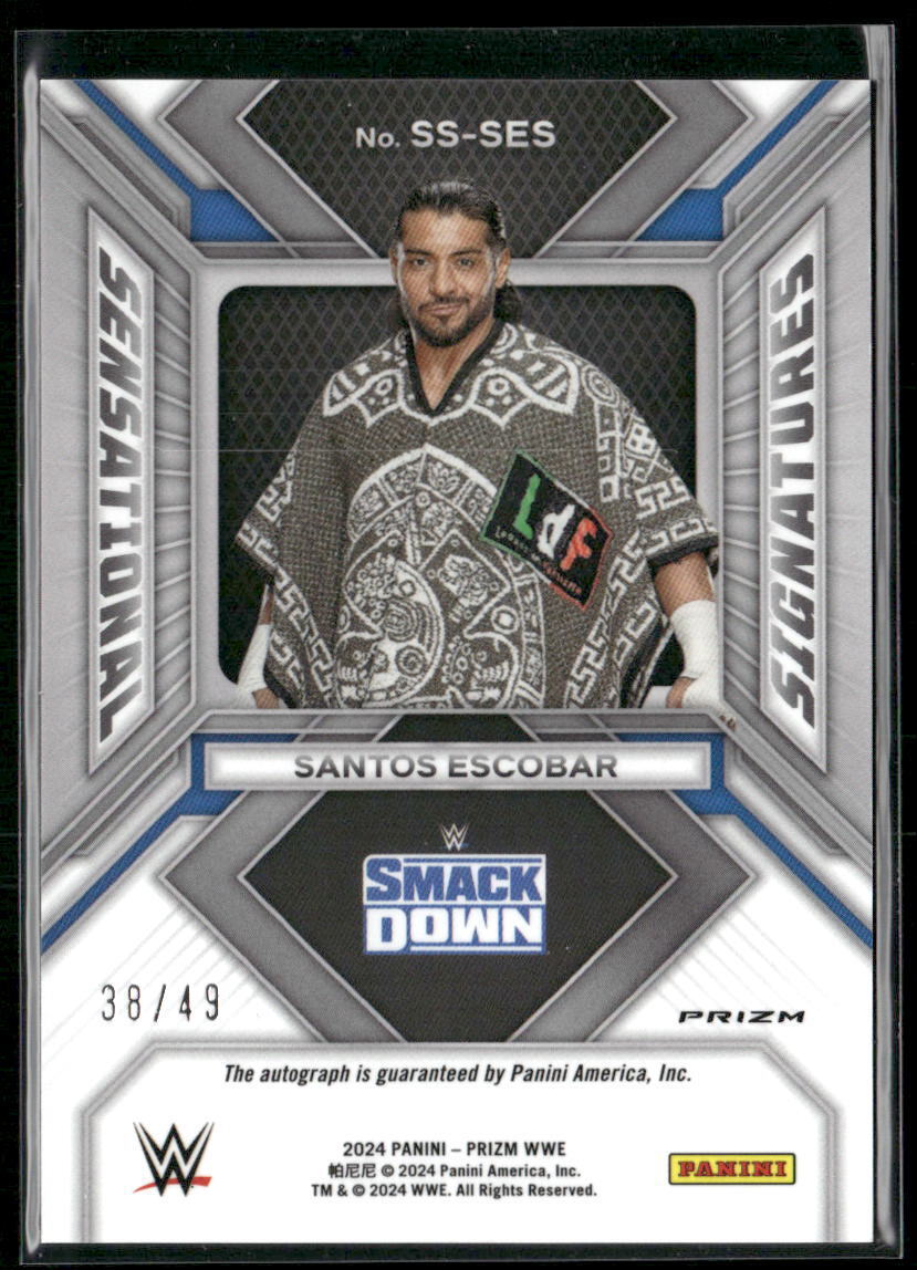 2024 Panini Prizm WWE #SS-SES Santos Escobar Sensational Signatures Blue #/49