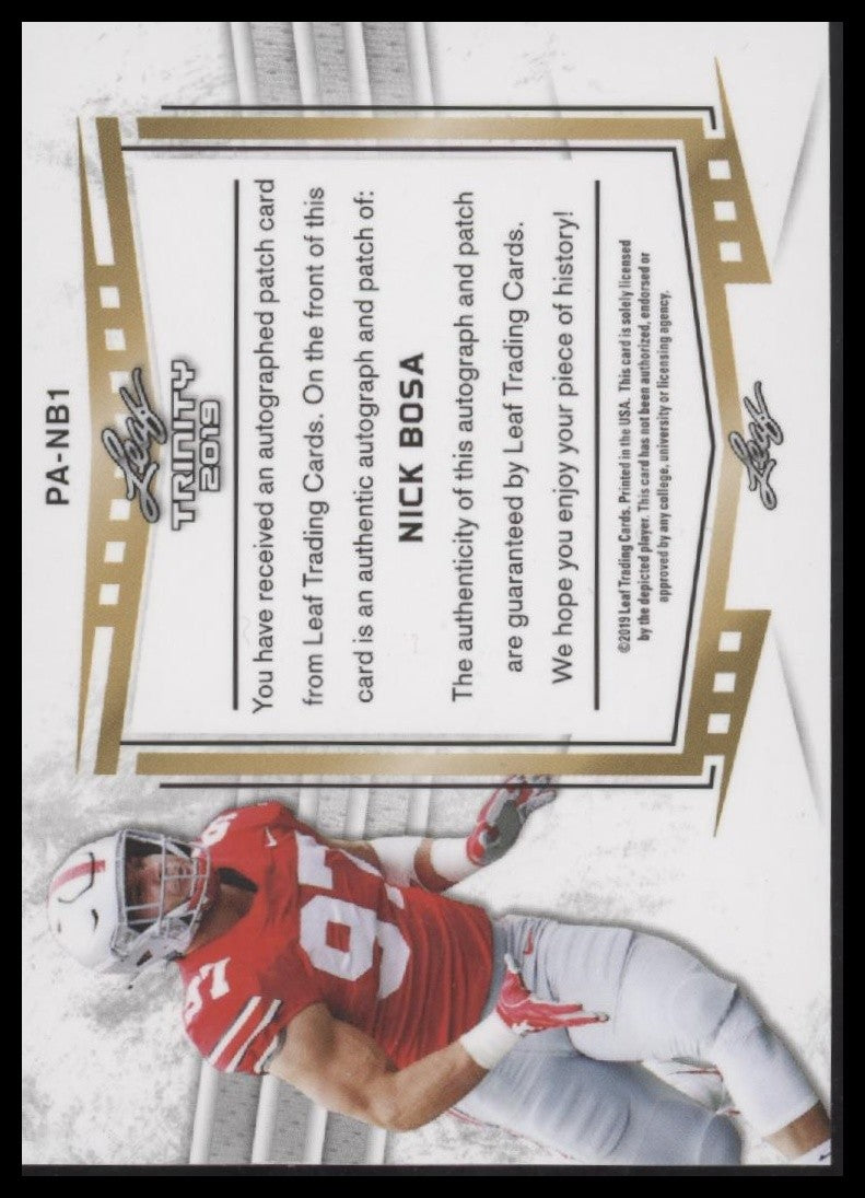 Nick Bosa 2019 Leaf Trinity - Patch Autographs #PA-NB1