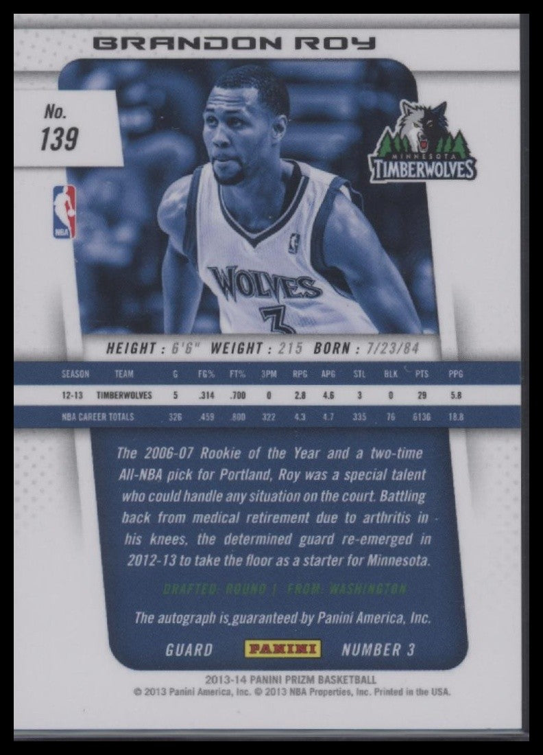 Brandon Roy 2013-14 Panini Prizm #139 Autographs