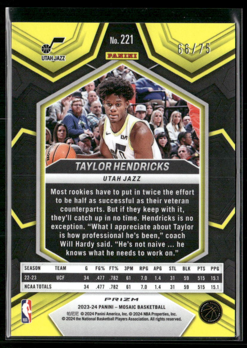 2023-24 Panini Mosaic #221 Taylor Hendricks Teal #/75