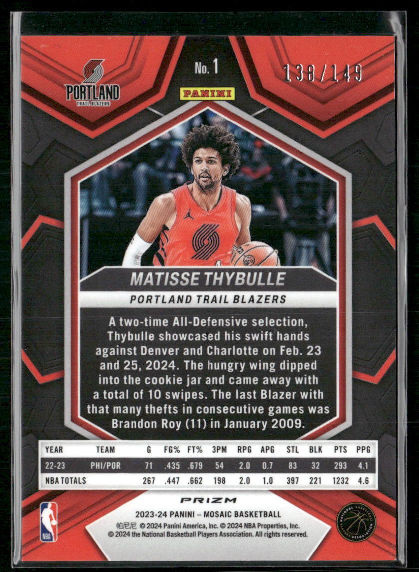 2023-24 Panini Mosaic #1 Matisse Thybulle Pink #/149