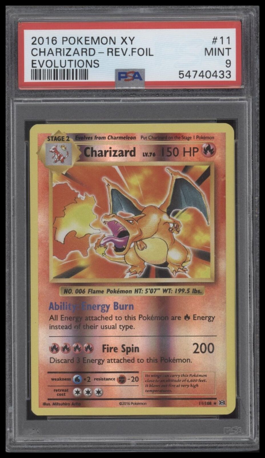 2016 Pokemon Xy Evolutions #11 Charizard-Rev.Foil Evolutions PSA 9
