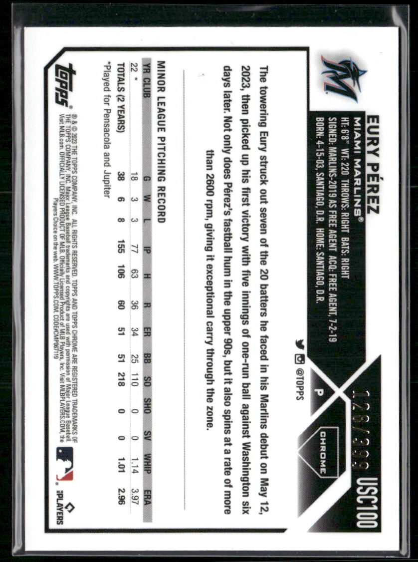 2023 Topps Chrome Update #USC100 Eury Pérez Magenta #/399