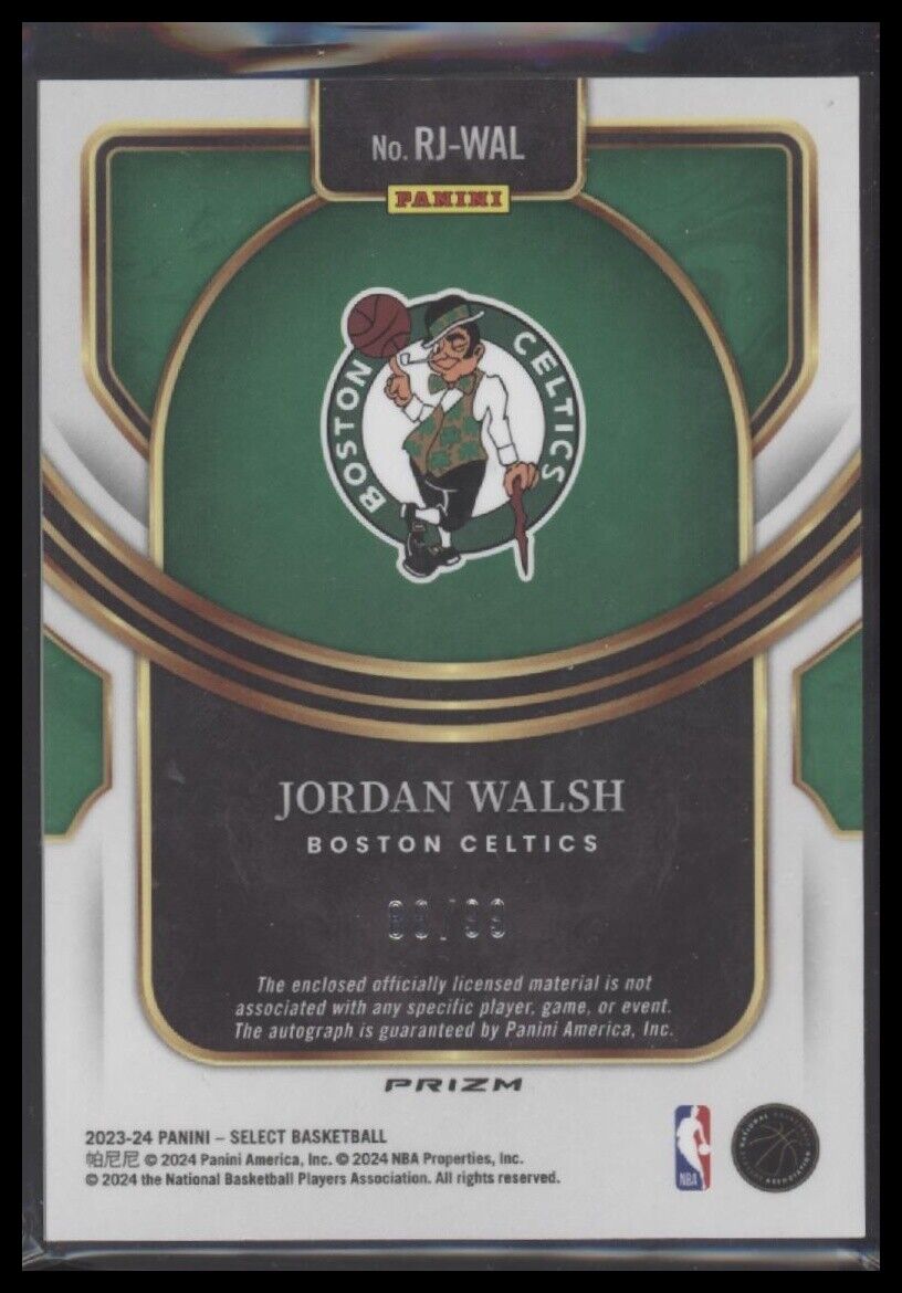 2023-24 Select #RJ-WAL Jordan Walsh Rookie Jersey Autographs Purple Prizms #/99