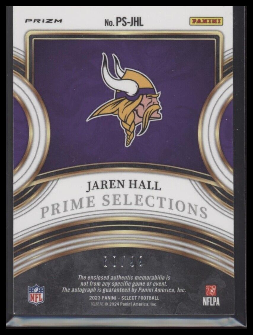 2023 Panini Select #PS-JHL Jaren Hall Prime Selections Prizm Signatures #/99