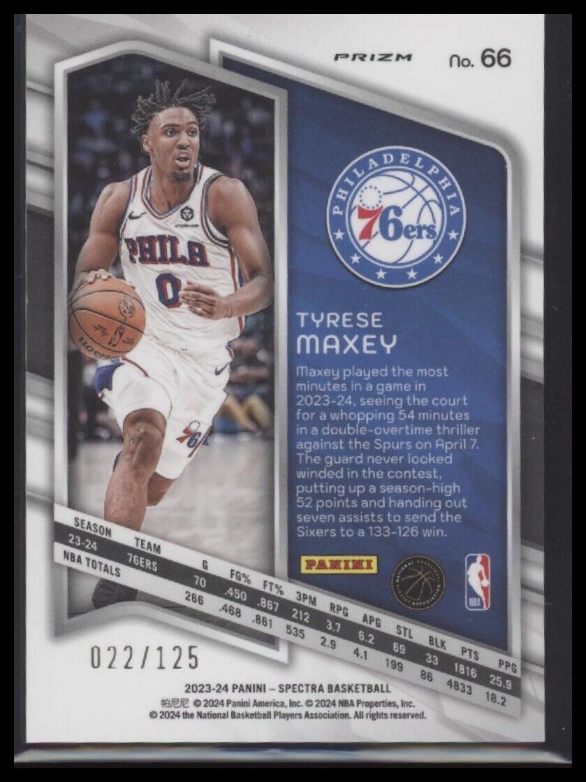 2023-24 Panini Spectra #66 Tyrese Maxey Celestial #/125