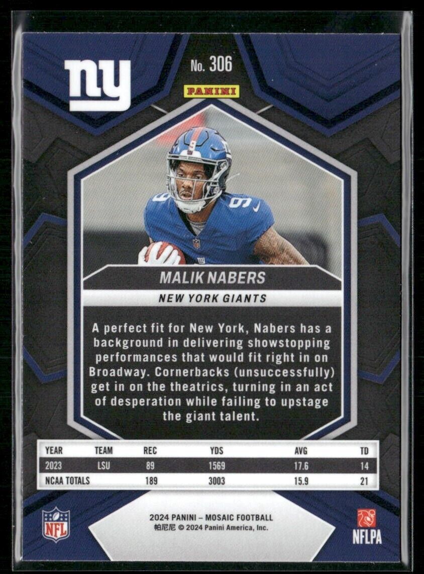 2024 Panini Mosaic Malik Nabers Rookie Base Card Giants!!