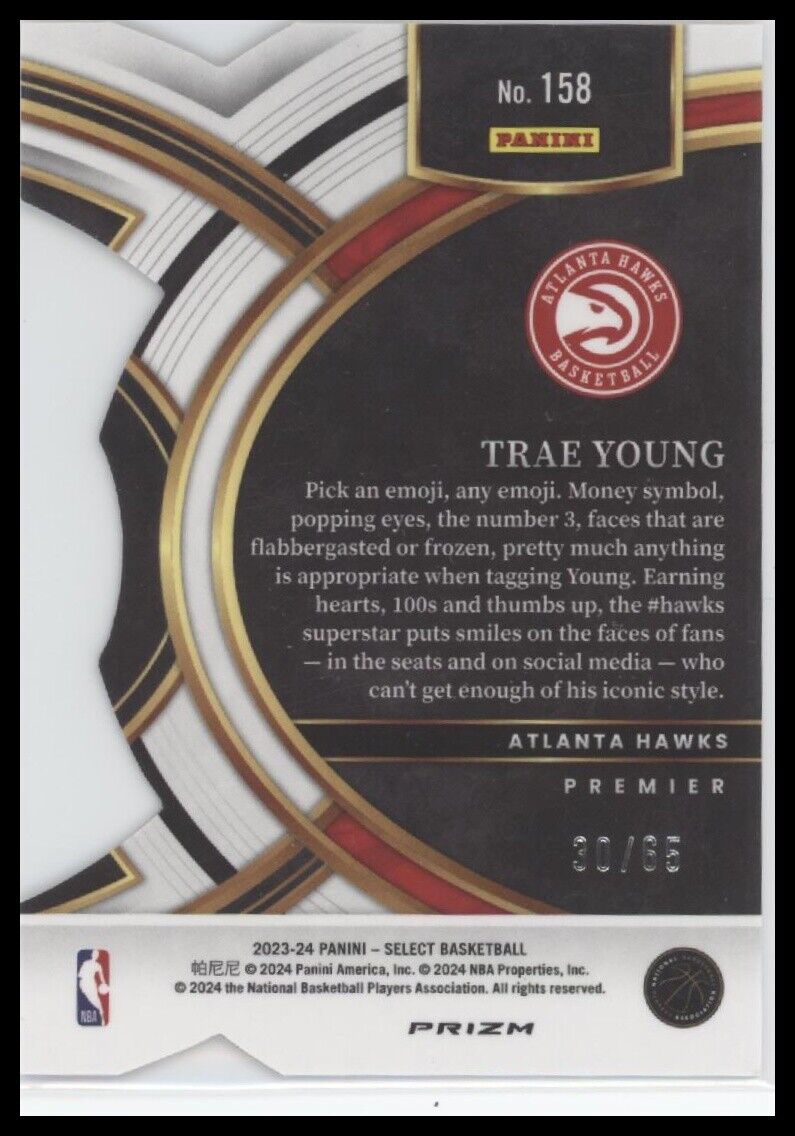 2023-24 Panini Select #158 Trae Young Orange Prizms Die Cut #/65