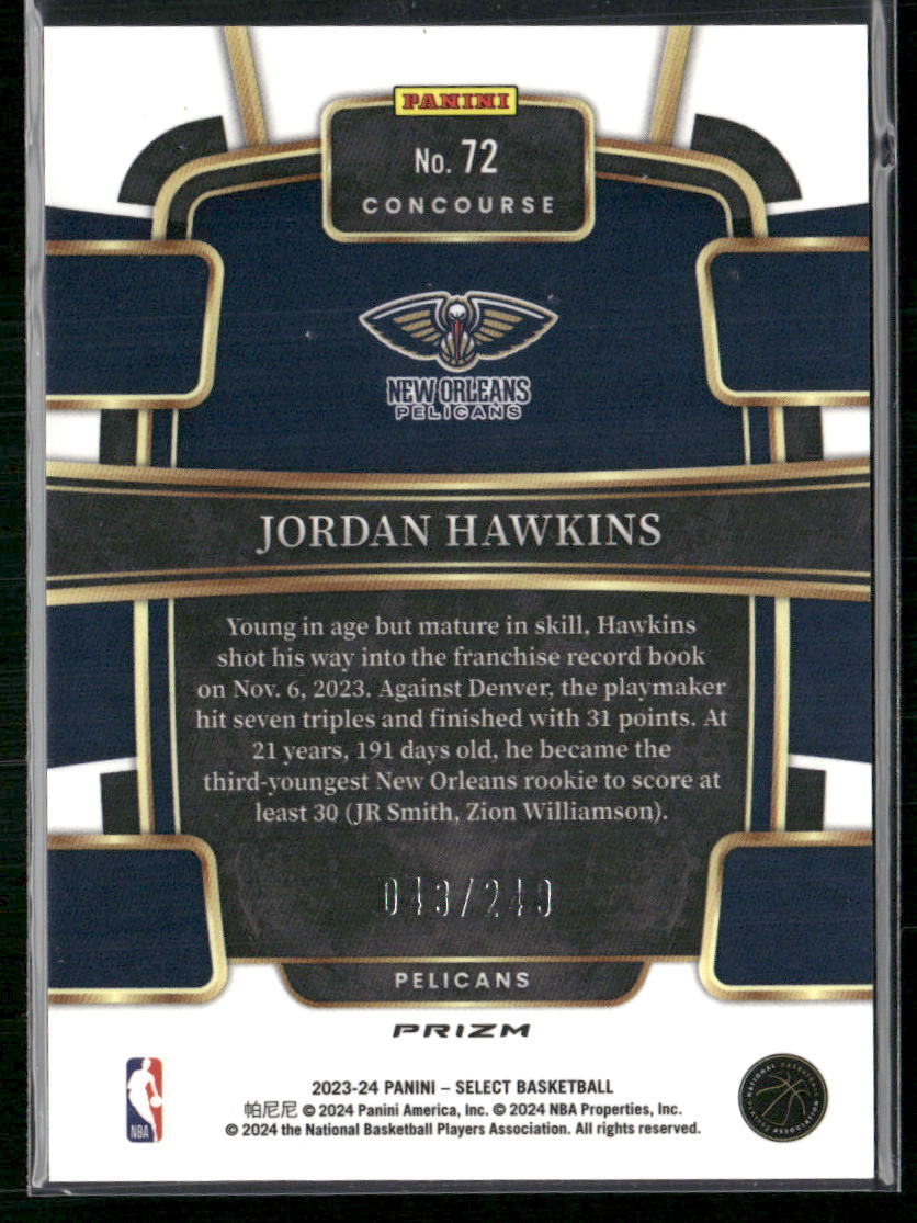 2023-24 Panini Select #72 Jordan Hawkins Blue Scope Prizms #/249