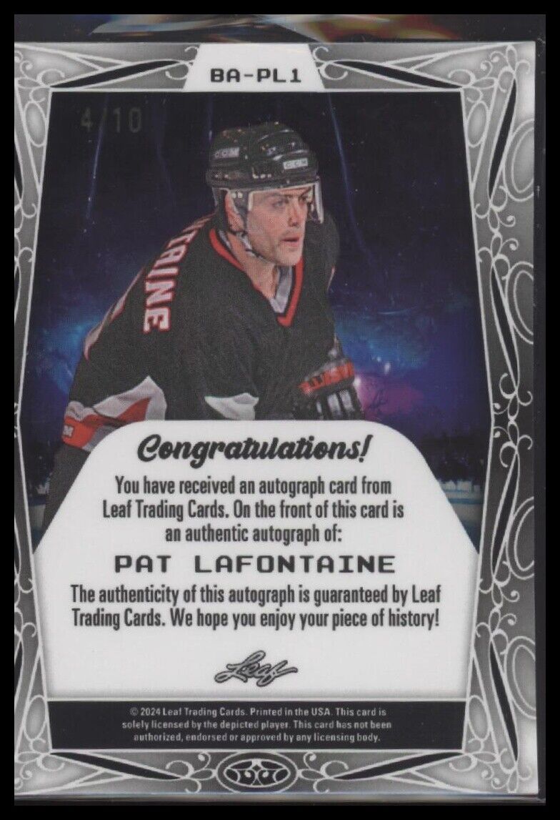 2024 Leaf Hockey Legends - Base Autographs Crystal Silver Pat LaFontaine #/10