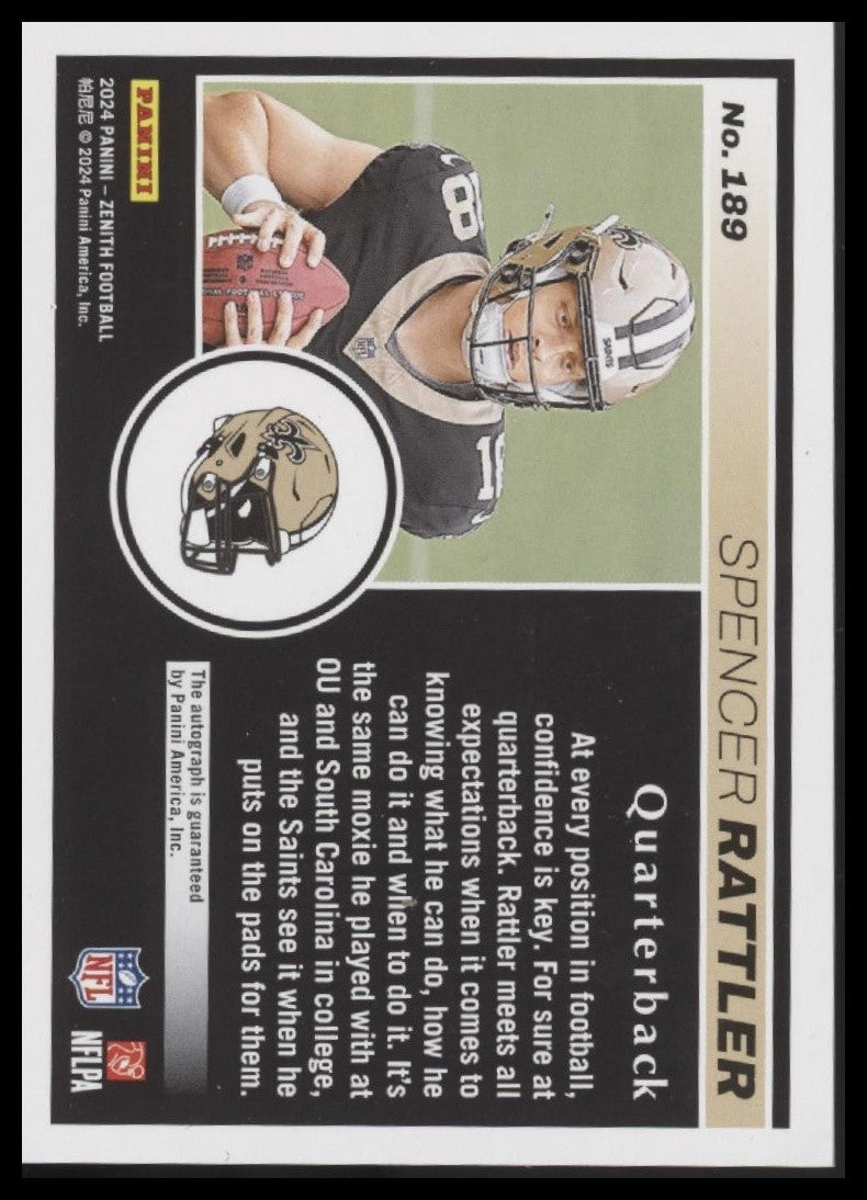 Spencer Rattler 2024 Panini Zenith #189 Autographs Red Red Zone #/49
