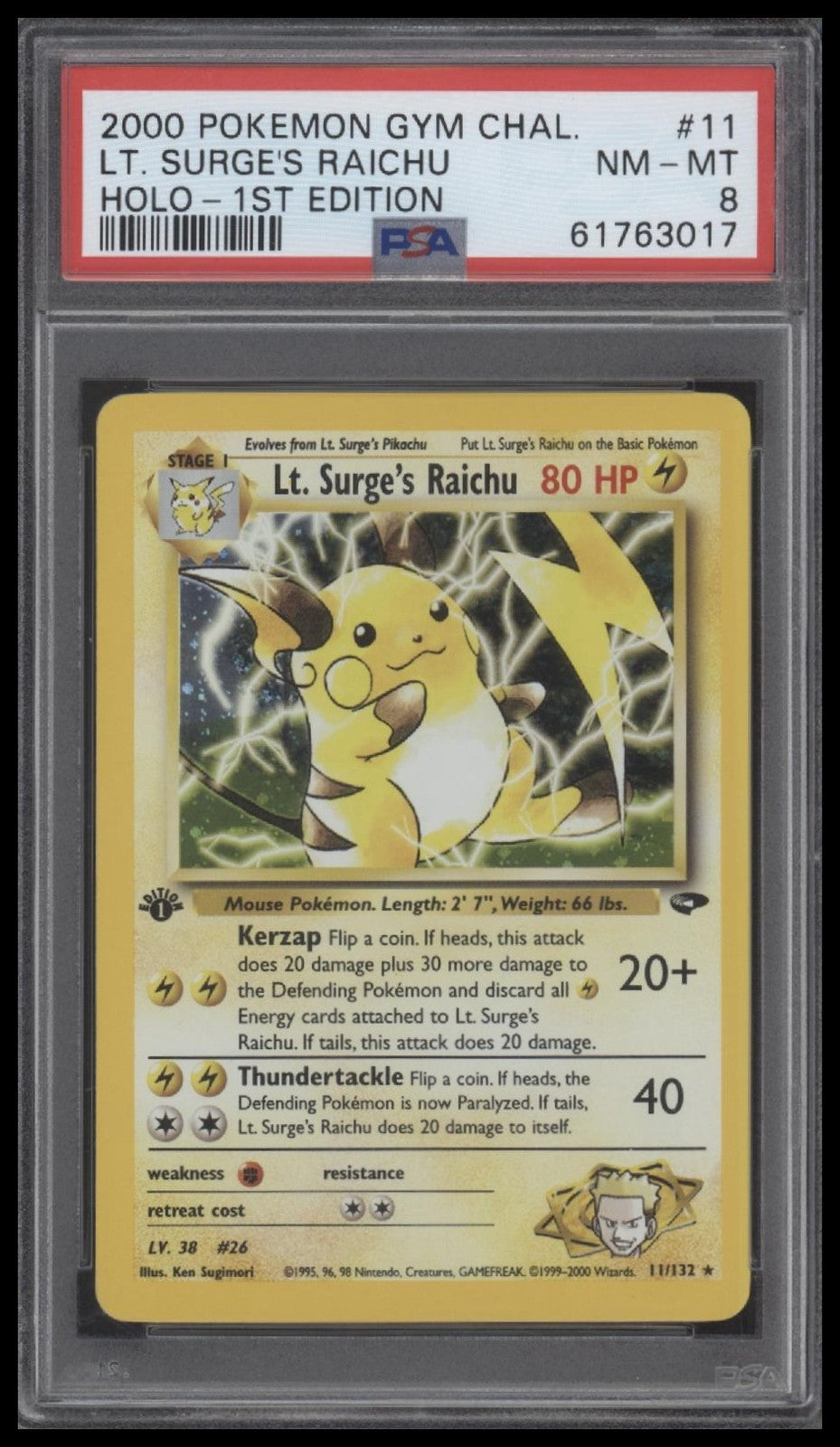 Lt. Surge'S Raichu 2000 Pokemon Gym Challenge #11 Holo-1st Edition PSA 8
