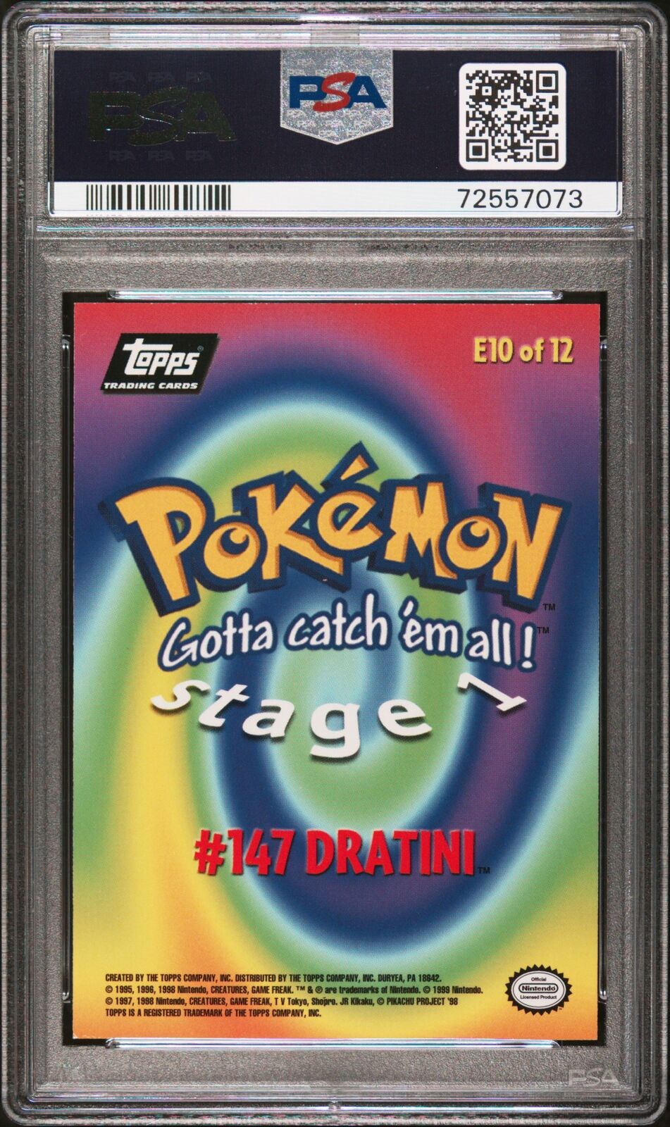 1999 Topps Pokemon The Movie Edt #E10 Dratini #147 Movie Edition PSA 9