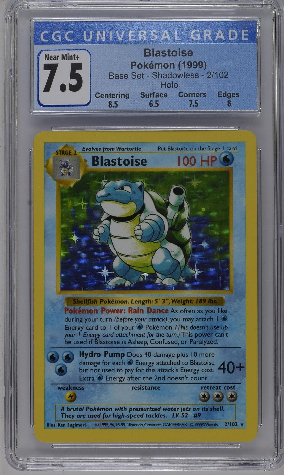 1999 Base Set (Shadowless) #2/102 Blastoise CGC 7.5