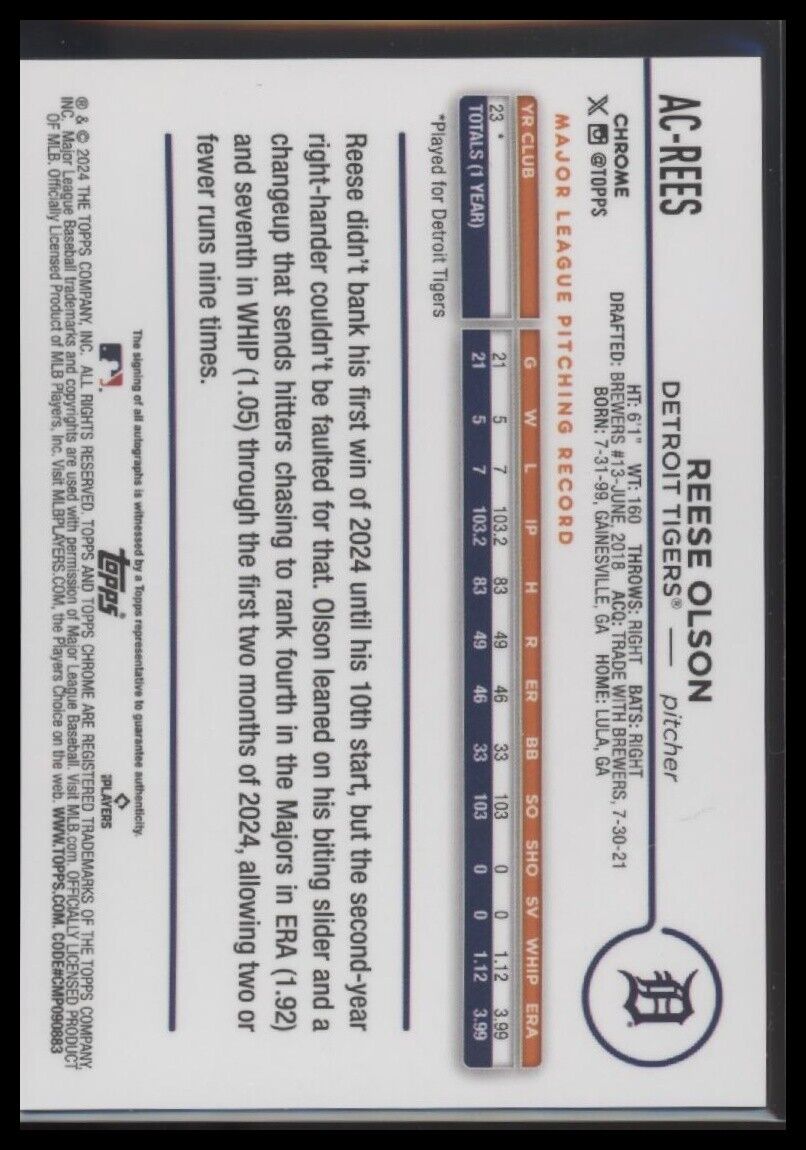 2024 Topps Chrome Update #AC-REES Reese Olson Autographs