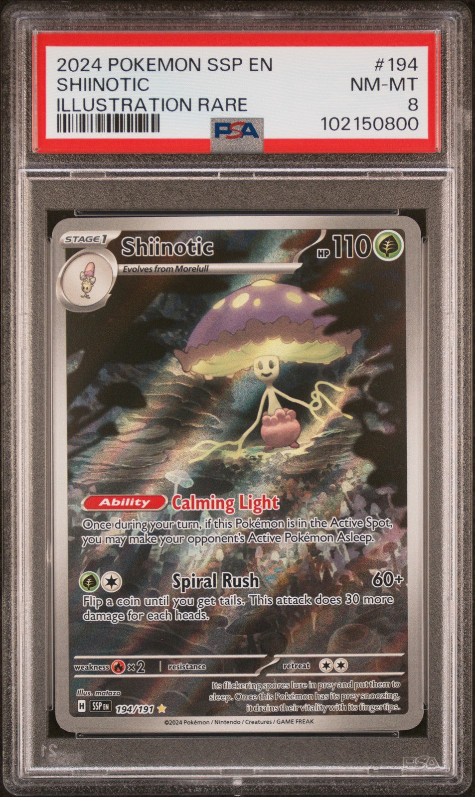 Shiinotic 2024 Pokemon Ssp En-Surging Sparks #194 Illustration Rare PSA 8