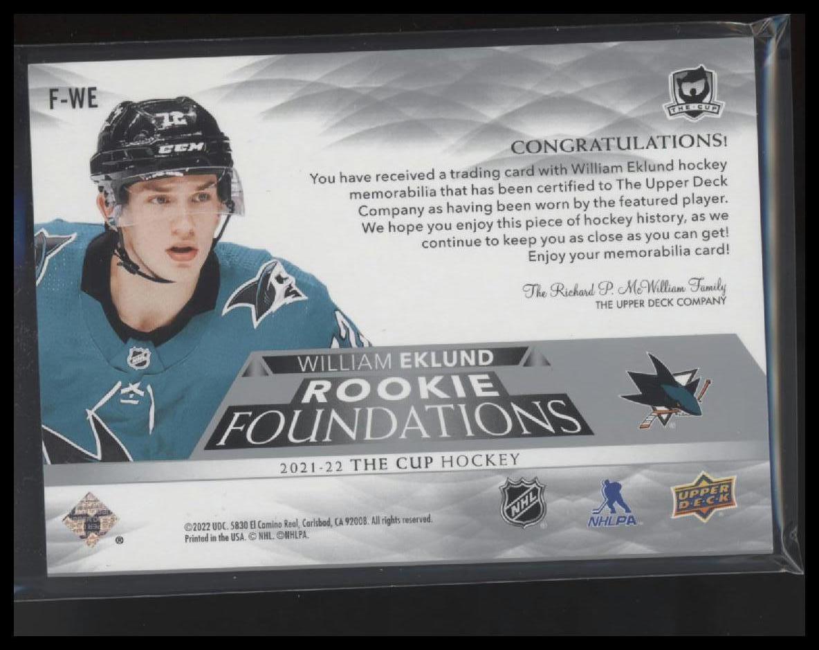 2021-22 Upper Deck The Cup #F-WE William Eklund Foundations Quad Jersey #/99