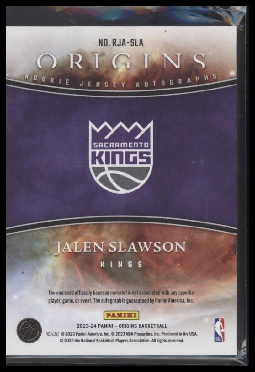 2023-24 Panini Origins #RJA-SLA Jalen Slawson Rookie Jersey Autographs