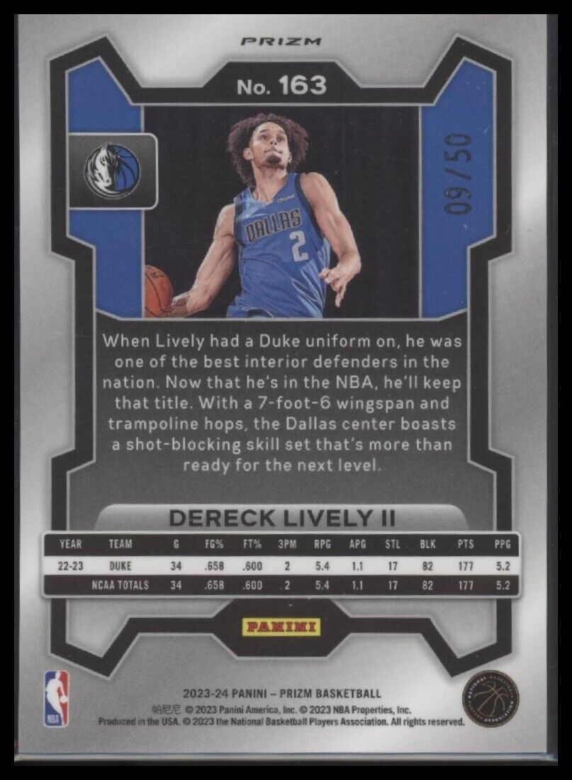 2023-24 Panini Prizm #163 Dereck Lively II Prizms Fast Break Pink #/50