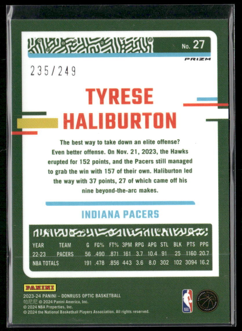 2023-24 Donruss Optic #27 Tyrese Haliburton Aqua #/249