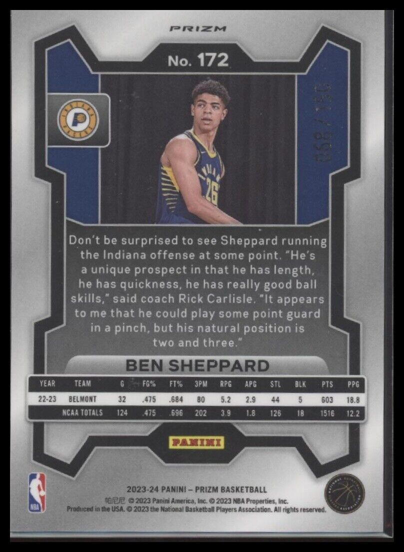 2023-24 Panini Prizm #172 Ben Sheppard Prizms Fast Break Blue #/150