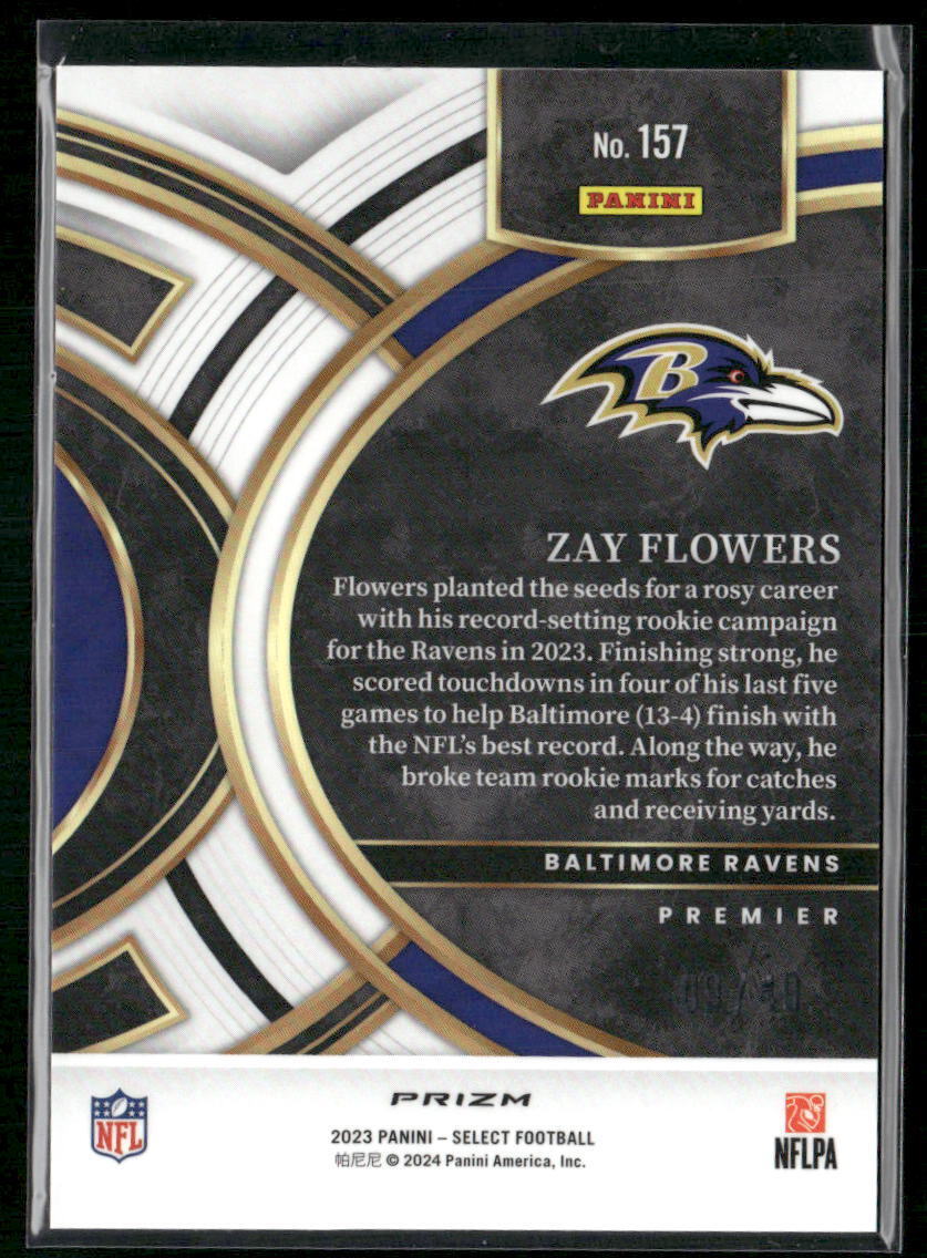 2023 Panini Select #157 Zay Flowers Neon Green Prizms #/49
