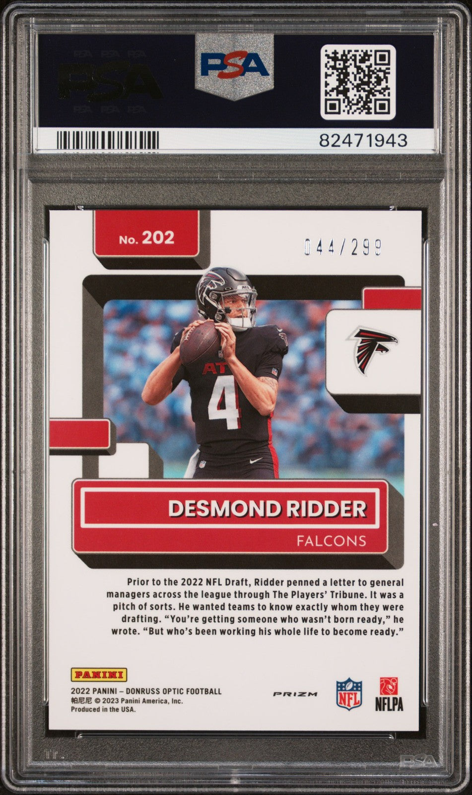 Desmond Ridder 2022 Panini Donruss Optic #202 Blue PSA 10