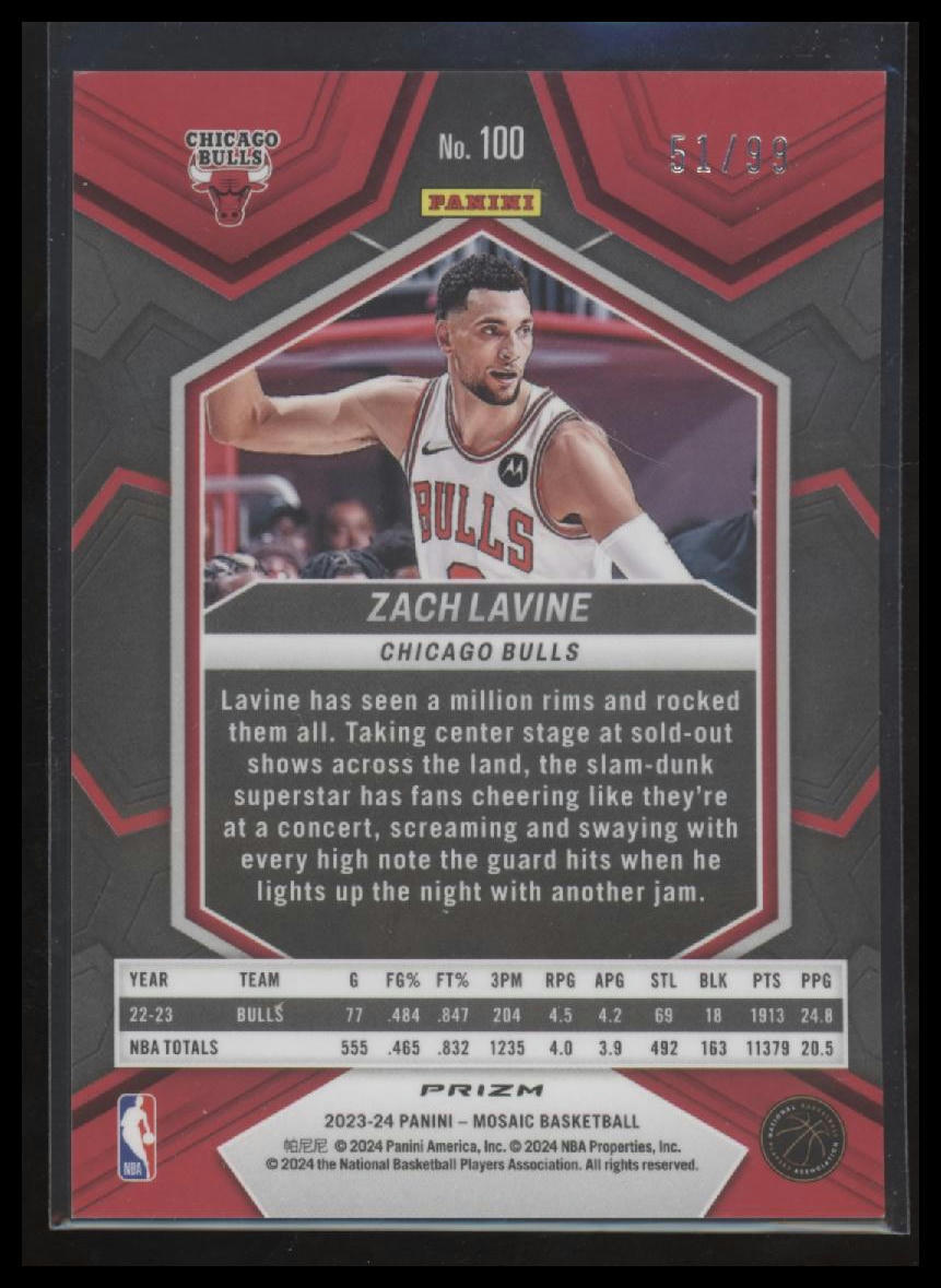 2023-24 Panini Mosaic #100 Zach LaVine Purple #/99